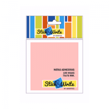 Notas Adhesivas 76x76mm Rosado Pastel 100 Hojas Stick&Write